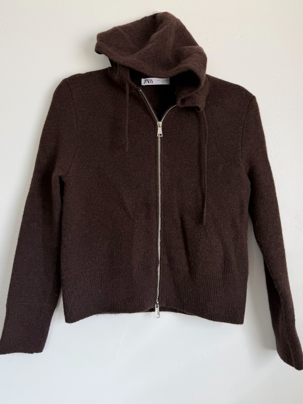 Zara Men’s Dark Brown Zip-Up Hooded Sweater